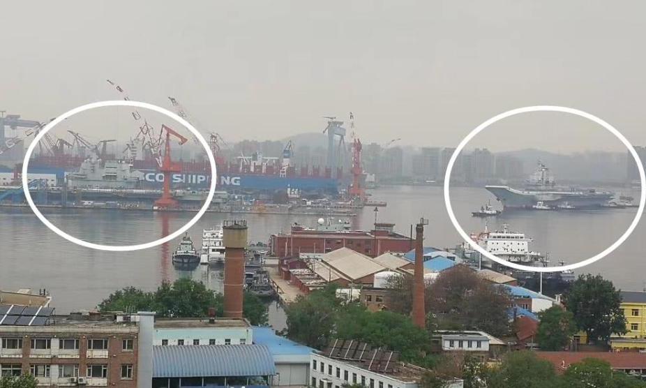 中国建造双航母同框照片走红